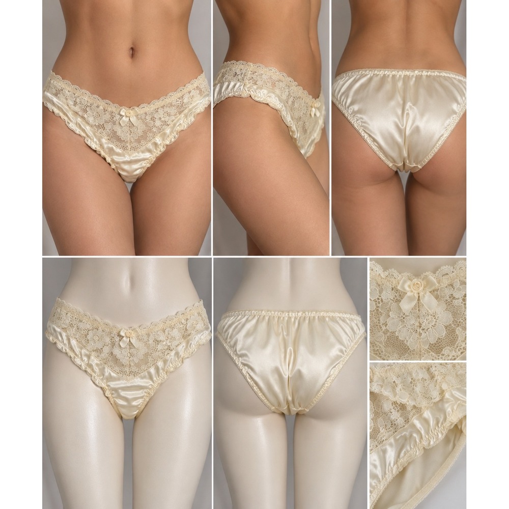 Vintage 1997 Victoria's Secret Ivory Satin Lace Bikini Panties M Gold Label